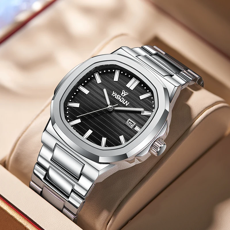 Luxury Watch Maker - 高級メンズ腕時計、人気ブランド、クラシックなビジネススタイル、ステンレススチール製、カレンダー機能付き、クォーツムーブメント、男性用。