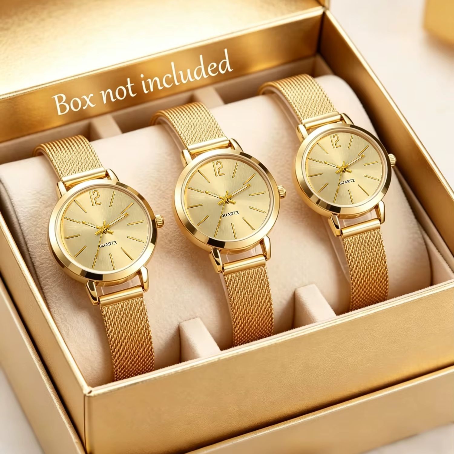Luxury Watch Gift For Her - 3点セットの、上品でミニマルなデザインのレディースコンパクトラウンドウォッチ。普段使いに最適で、ペアウォッチとしても、また、彼女への最高の贈り物としてもおすすめです。