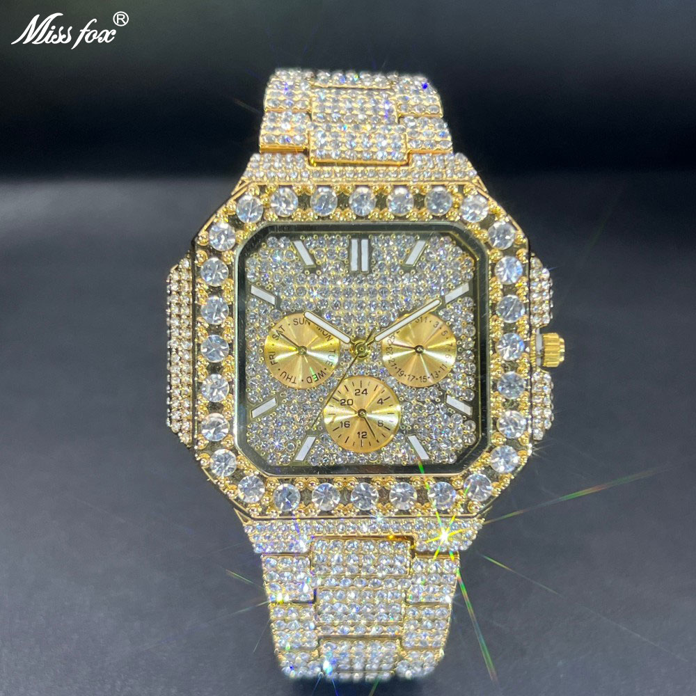Luxury Watch Iceberg - ミスフォックス メンズ ラグジュアリー ダイヤモンドウォッチ ヒップホップスタイル ブリンブリン