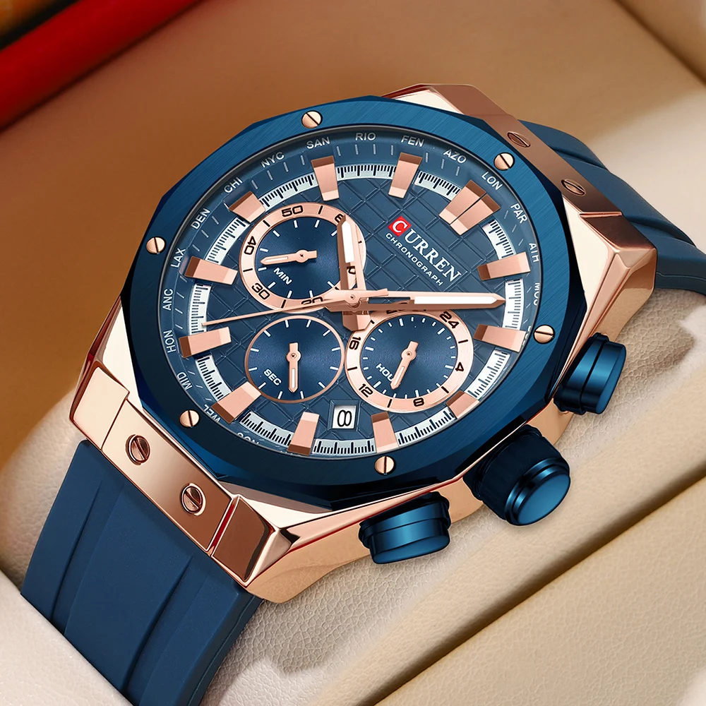 キュレンメンズ防水クォーツ腕時計、クロノグラフ、発光、シリコ - Luxury Watch Maker のレビューと価格