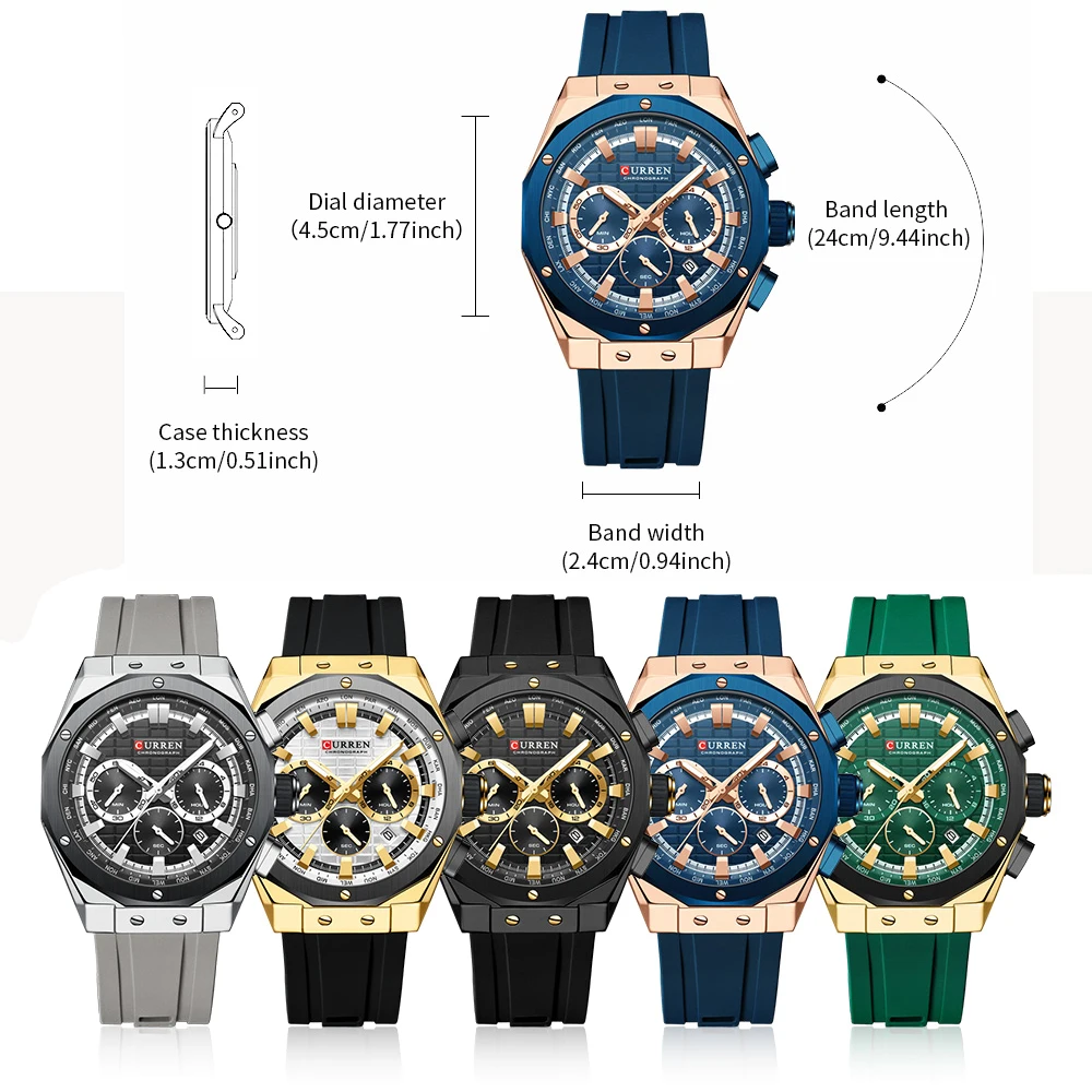キュレンメンズ防水クォーツ腕時計、クロノグラフ、発光、シリコ - Luxury Watch Maker のレビューと価格
